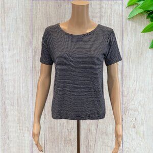 JONES & CO. -- T-Shirt Style Top, Short Sleeves, Black and White Narrow Stripes